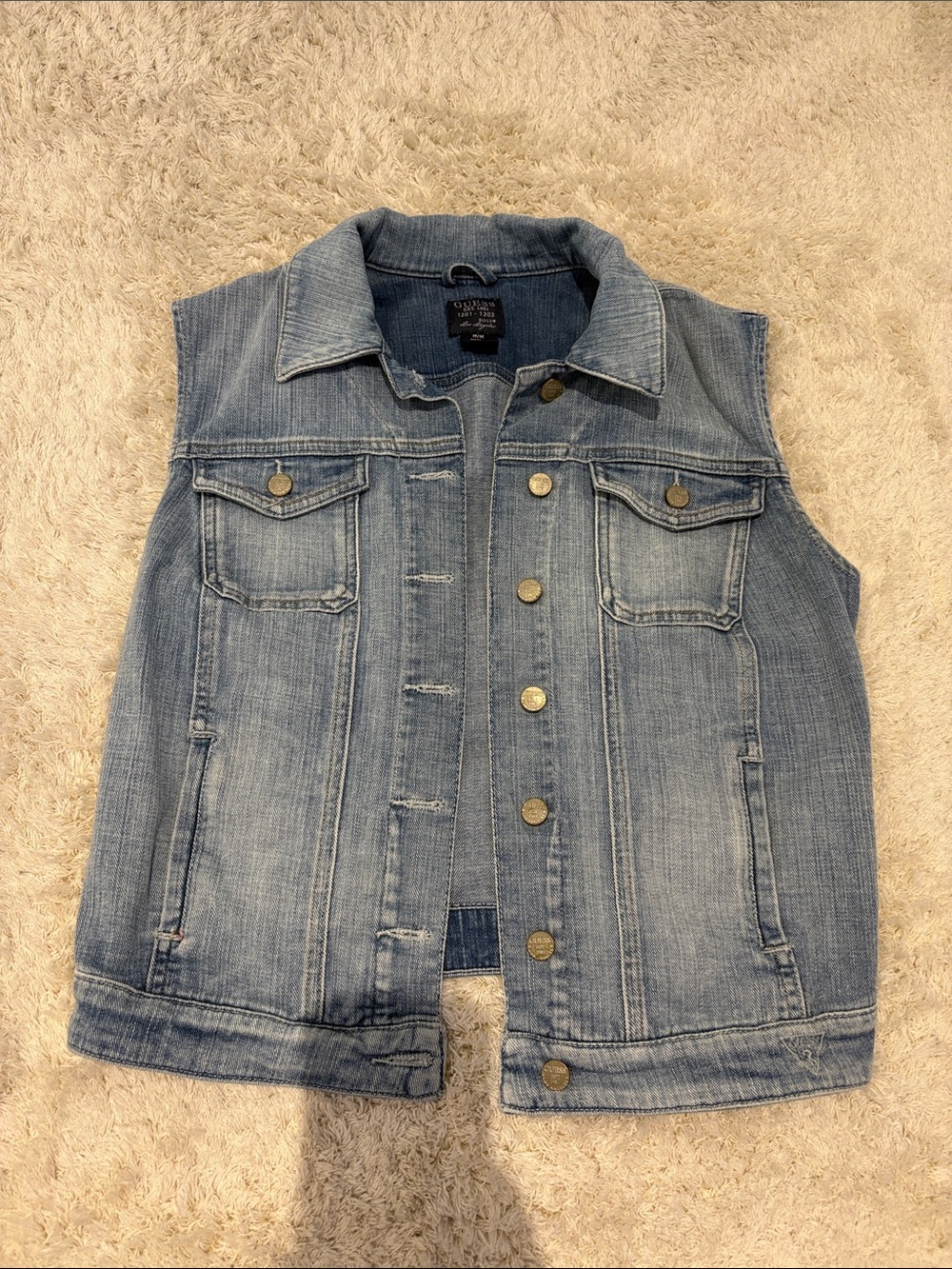 Guess Light Blue Denim Sleeveless Vest Jacket